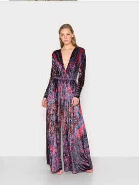 EUC $178 Free People Giselle Velvet Jumpsuit L Boho Festival